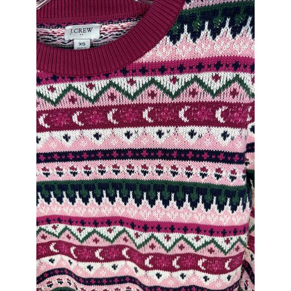 J. Crew Fair Isle Crew Neck Sweater Sz XS Pink Blue White Green All Over Striped - Picture 2 of 9